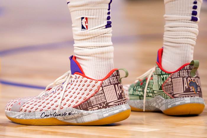 Phoenix Suns guard Chris Paul wears the Jordan CP3.12 shoes.